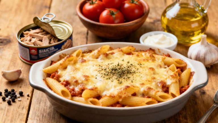 Ce gratin de pâtes au thon ne demande que 15 minutes de cuisson