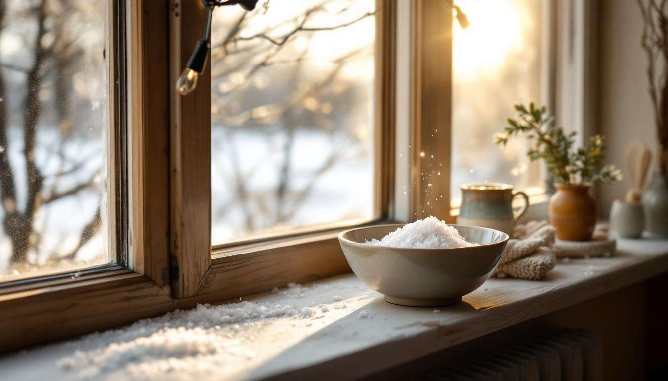 Placez un bol d'eau salée près des fenêtres : l'astuce économique contre l'humidité hivernale qui marche