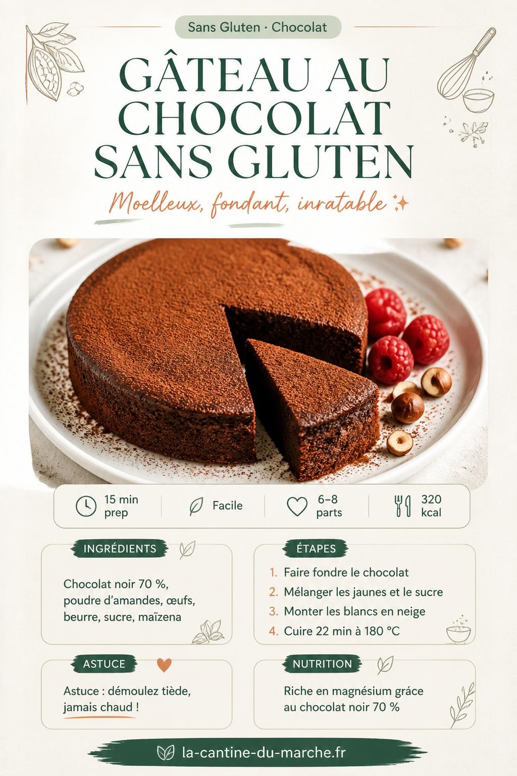 Gâteau au chocolat sans gluten moelleux et fondant — recette facile à épingler sur Pinterest