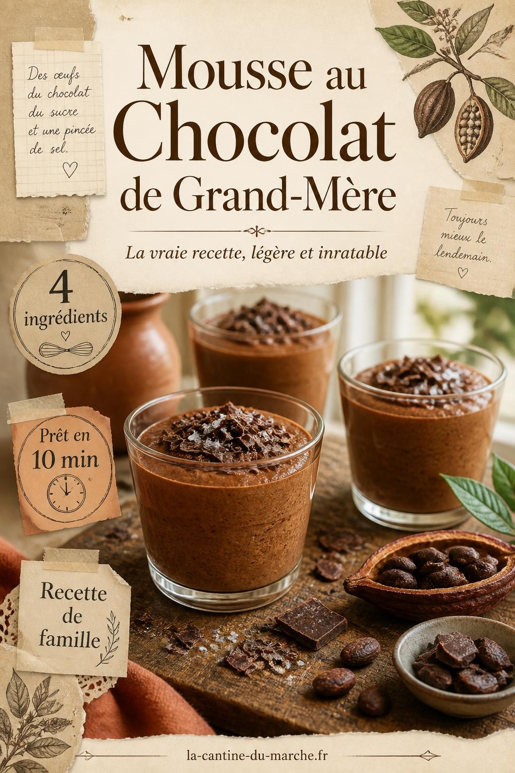 Mousse au chocolat de grand-mère en verrines avec copeaux de chocolat noir — recette traditionnelle française
