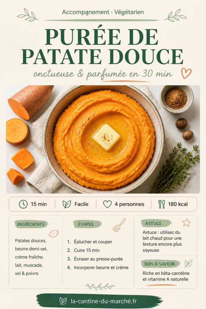 Purée de patate douce onctueuse dans un bol en céramique avec noix de beurre fondante