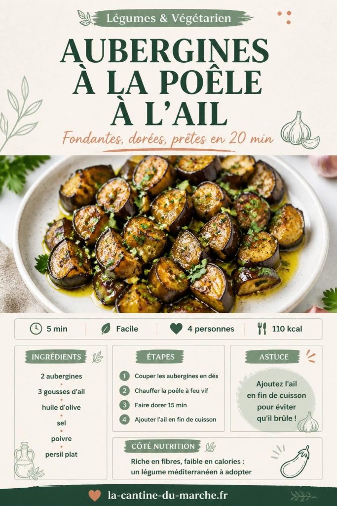 Aubergines à la poêle à l'ail, dorées et fondantes, recette facile en 20 minutes