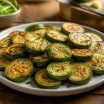 Rondelles de courgettes dorées à la poêle avec un filet d'huile d'olive et de l'ail émincé, cuites à feu moyen sur une plaque de cuisson antiadhésive