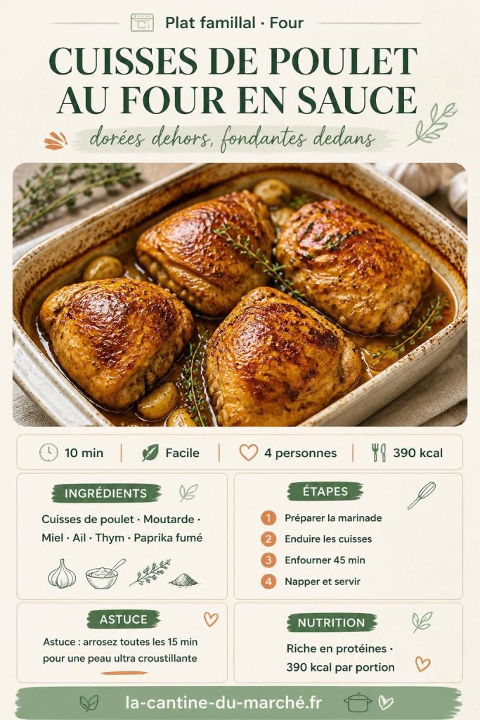 Cuisses de poulet au four en sauce dorée, recette facile et familiale