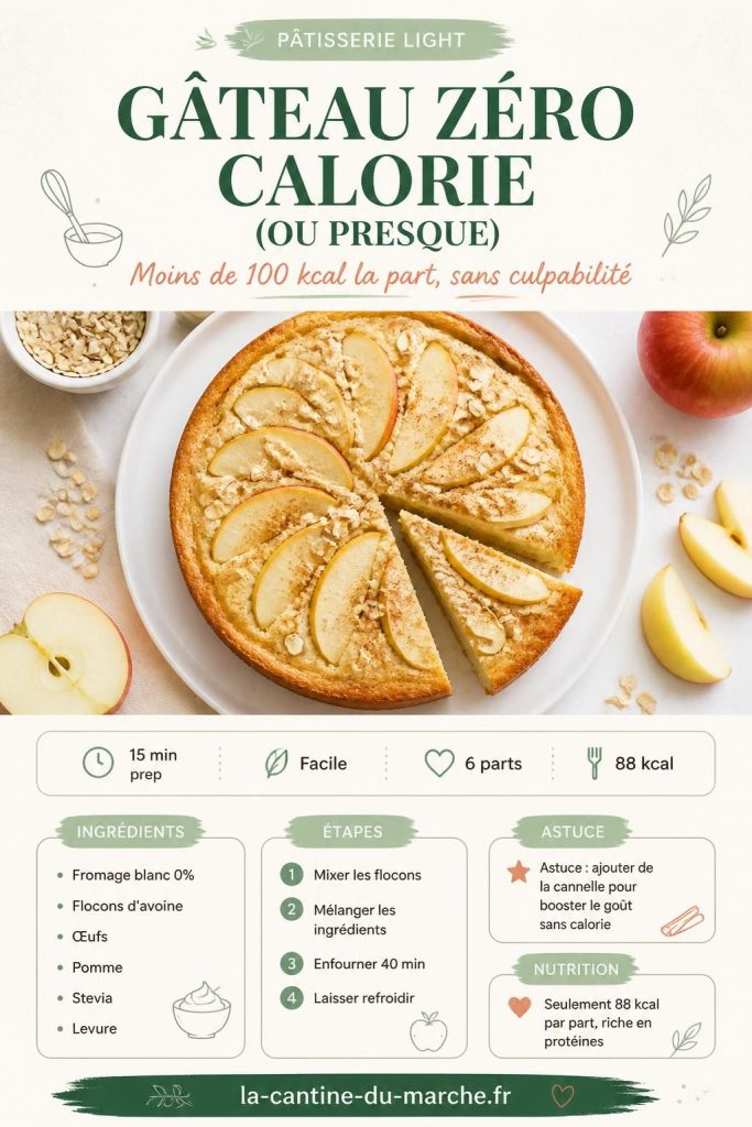 Gâteau zéro calorie (ou presque) au fromage blanc et flocons d'avoine, tranché sur une assiette, moins de 100 kcal la part