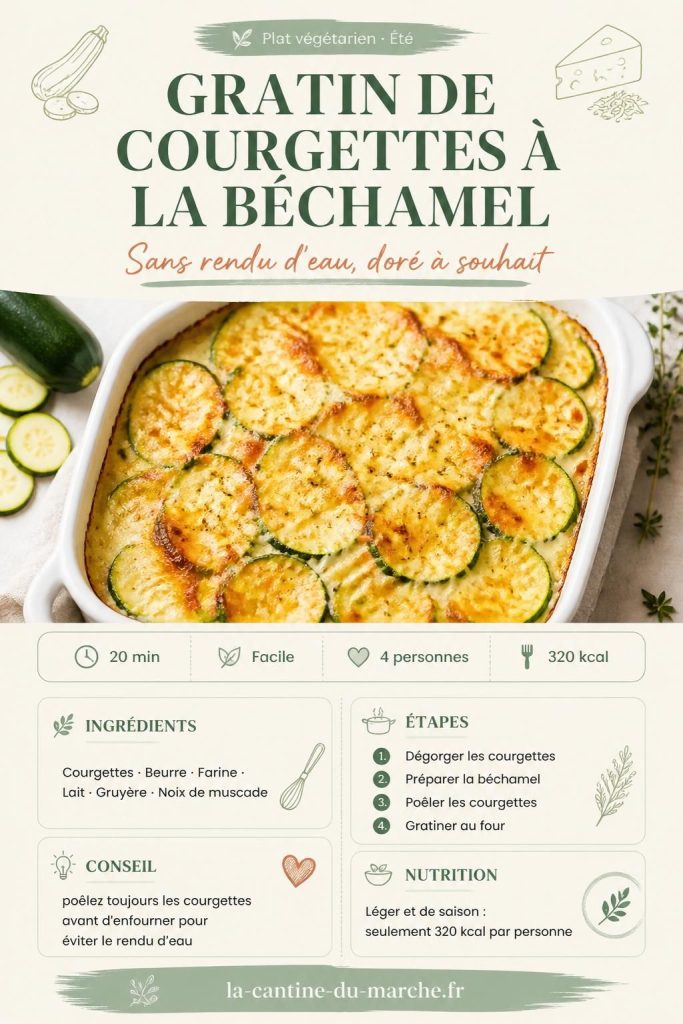 Gratin de courgettes à la béchamel maison doré et fondant, dans un plat en céramique blanc