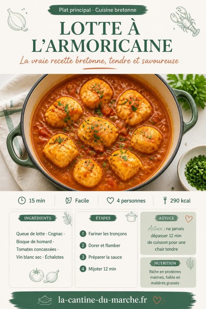Lotte à l'armoricaine bretonne : tronçons dorés dans une sauce tomate-cognac, recette traditionnelle à épingler