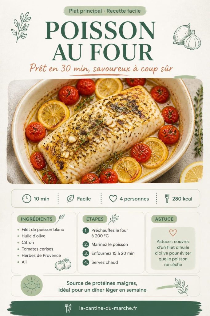 Recette de poisson au four facile avec tomates cerises et herbes de Provence, prête en 30 minutes