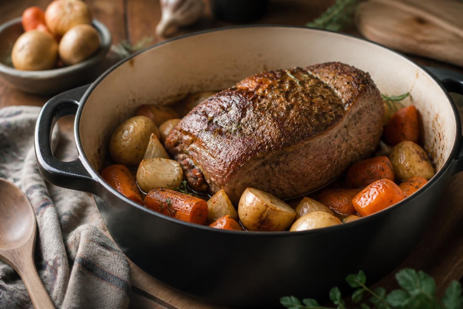 Rôti de porc échine en cocotte : temps de cuisson et recette facile