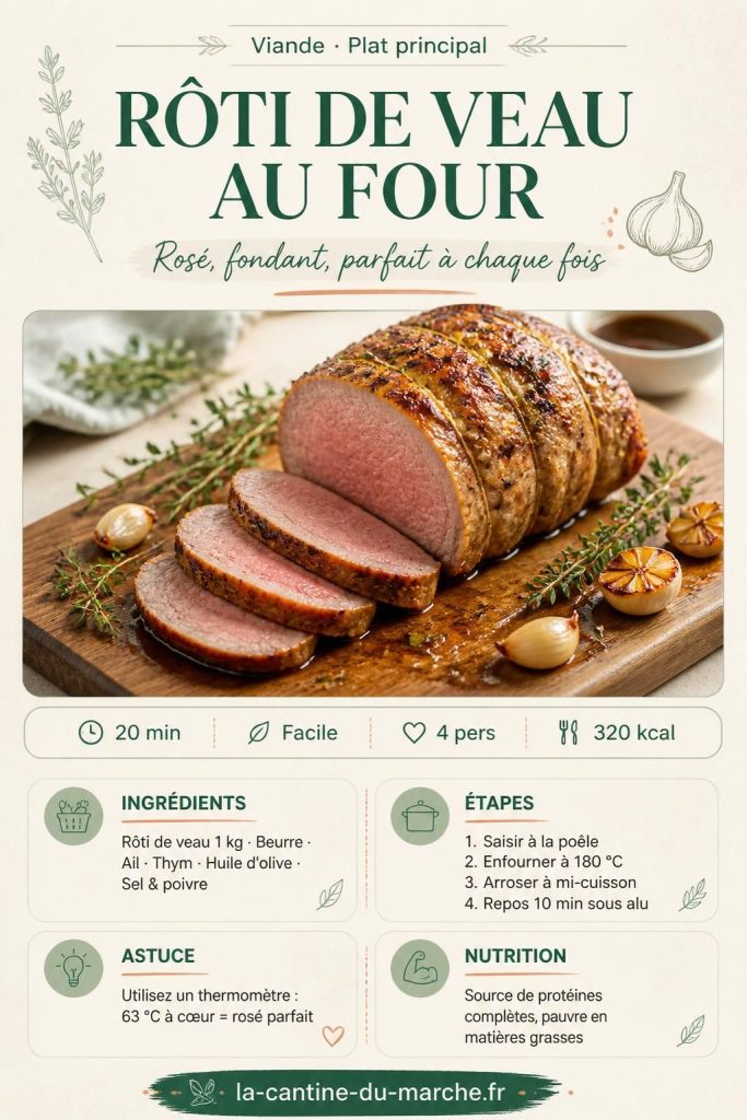 Rôti de veau au four rosé et fondant avec thym et ail rôti — tableau de cuisson par poids
