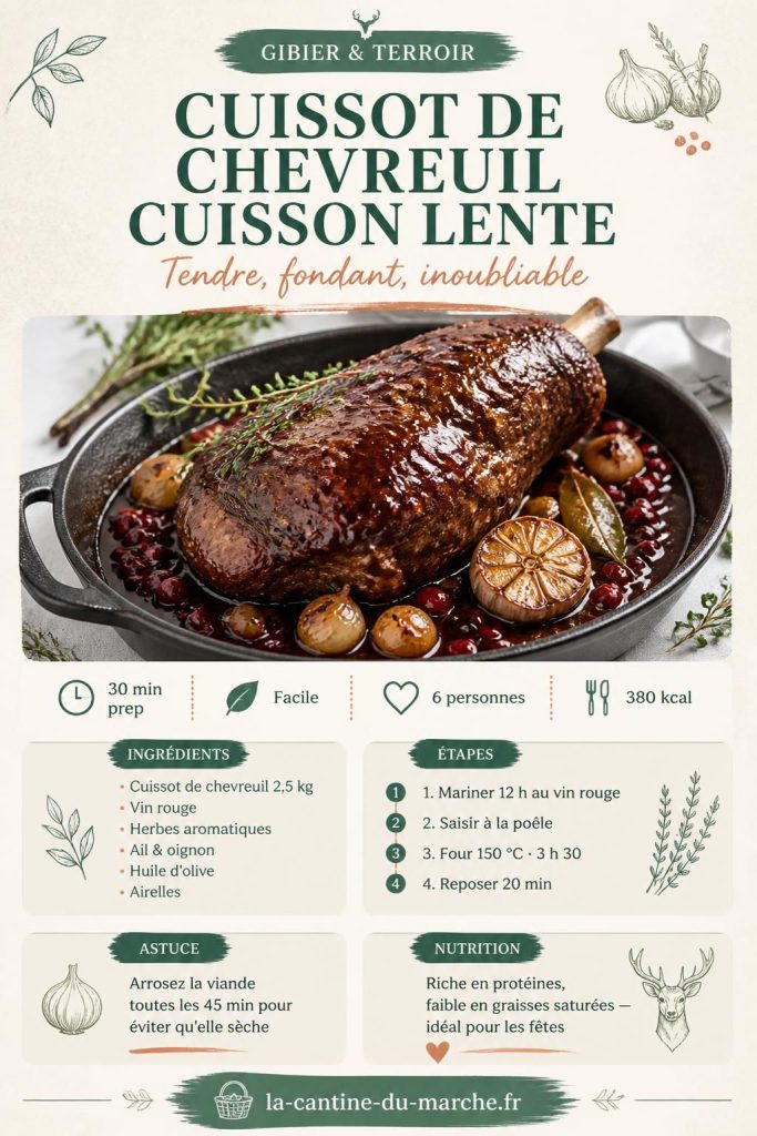 Cuissot de chevreuil au four en cuisson lente, sauce grand veneur et airelles
