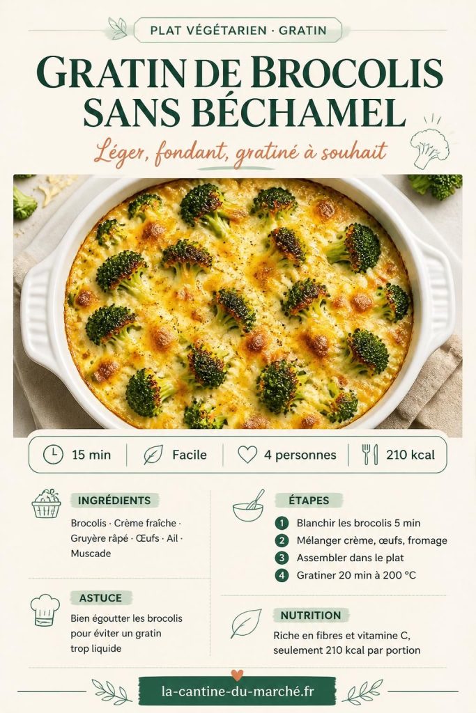 Gratin de brocolis sans béchamel, doré au four, fromage fondu et brocolis fondants