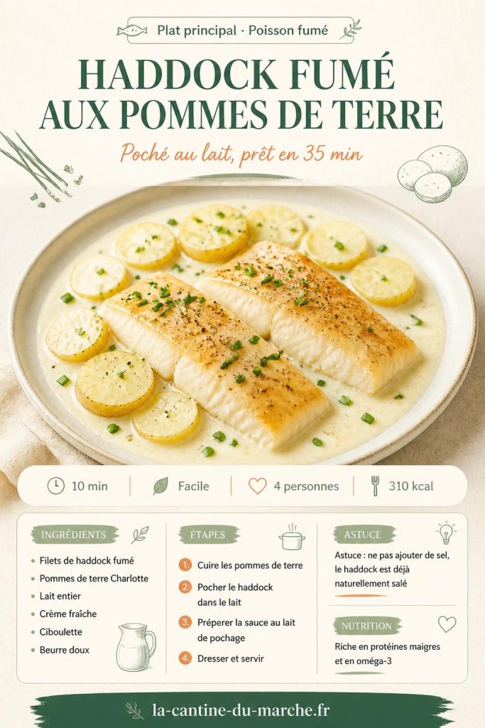 Recette de haddock fumé aux pommes de terre poché au lait, épingler sur Pinterest